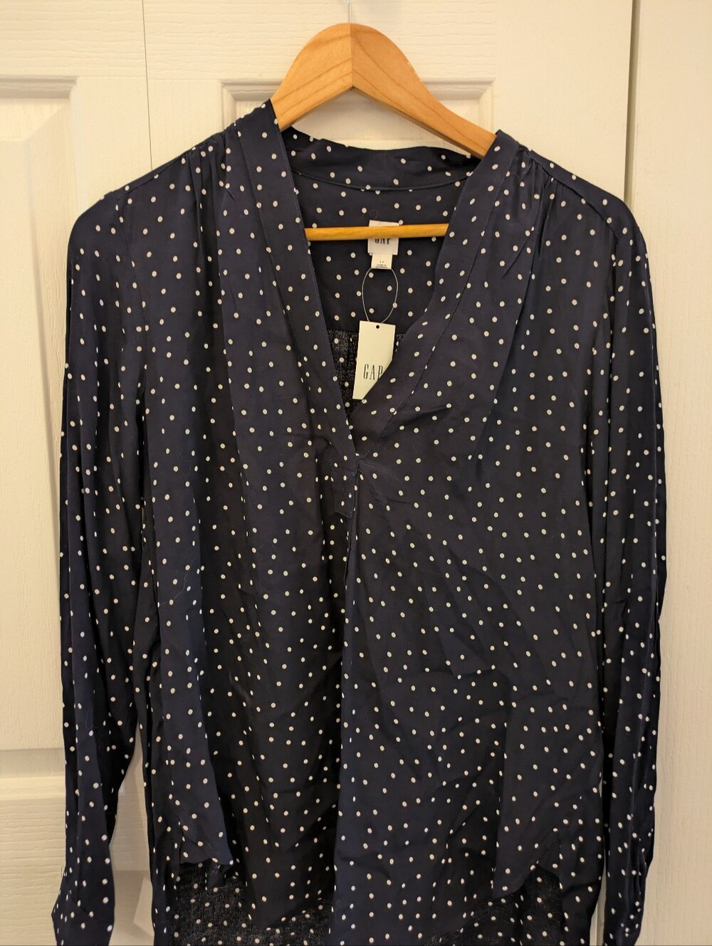 GAP Navy Blue Polka Dot V-Neck Blouse